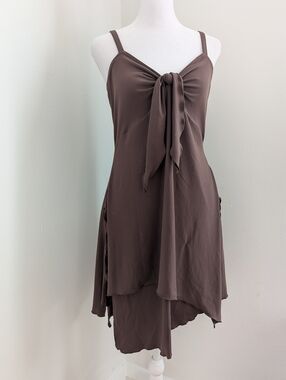 Vintage Y2K Brown Babydoll Fairy Grunge Long Tunic Tank Top with Cascading Hem M